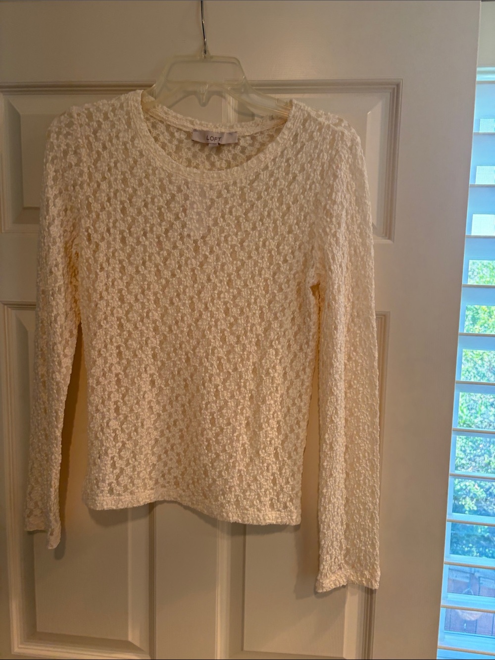 LOFT Cream Textured Lace Long-Sleeve Top